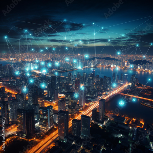 Urban Nightscape Enhanced by Cutting-Edge Wireless Connectivity