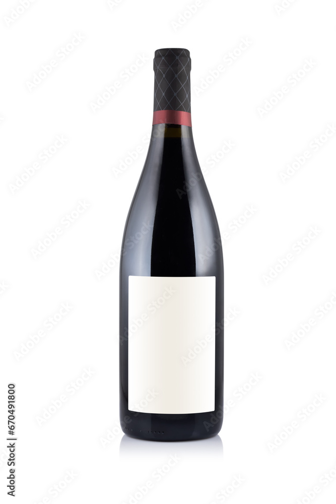 Red wine bottle with blank label on white background. Easily apply your custom design on the label