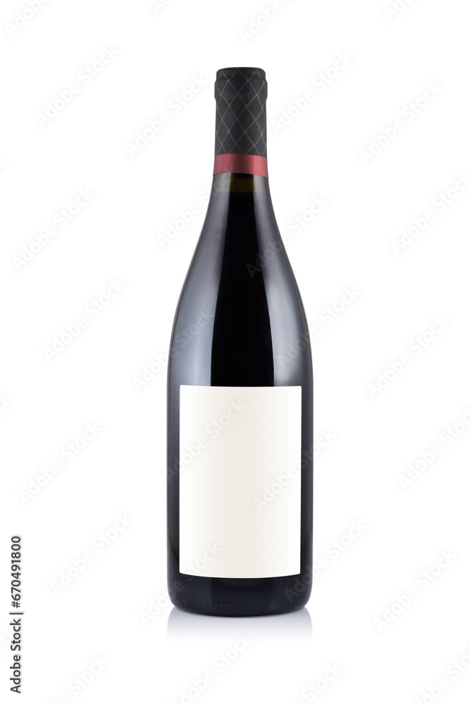 Red wine bottle with blank label on white background. Easily apply your custom design on the label Red wine bottle with blank label on white background. Easily apply your custom design on the label