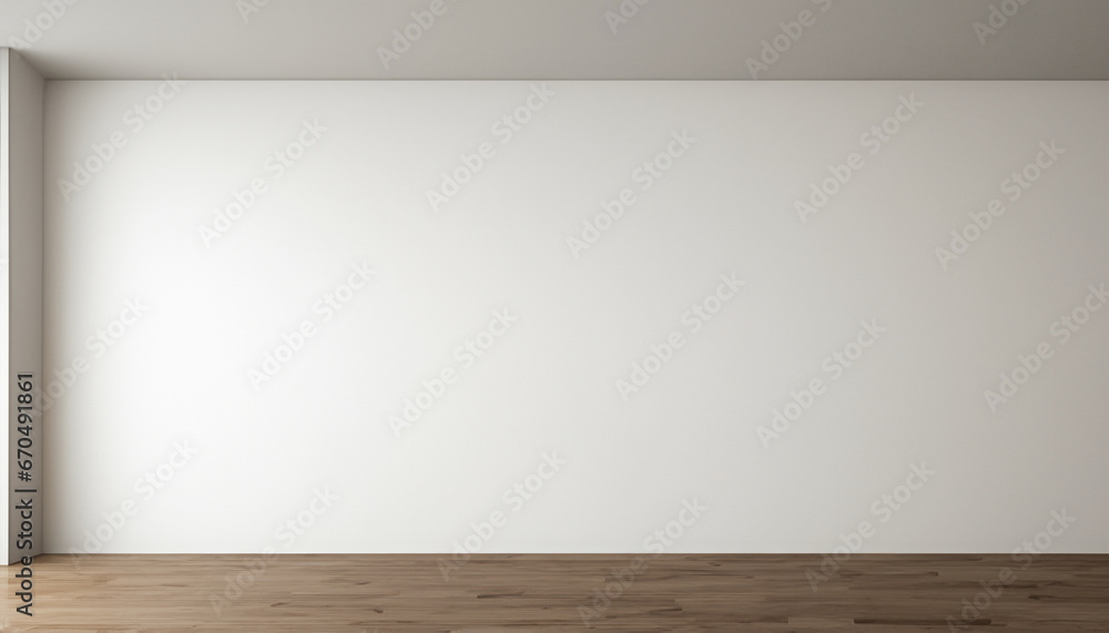 An empty light wall in a room with a parquet floor. An empty light wall in a room with a parquet floor.