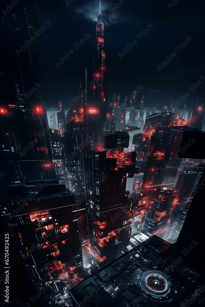 Futuristic cyberpunk urban cityscape, Neon Lights, 
fractal realms