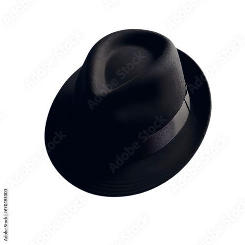 Men's Black Trilby Illustration Art With a Transparent Background Generative AI.