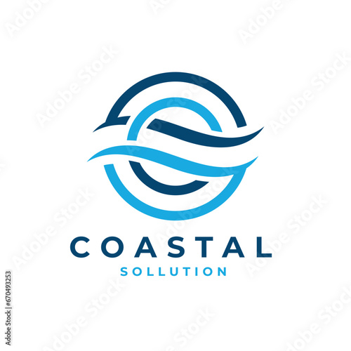 Coastal solution logo design concept water ocean letter CS