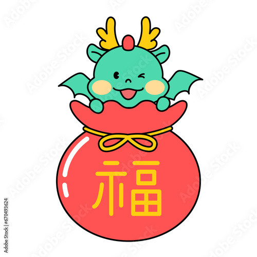 복주머니와 용 캐릭터 일러스트