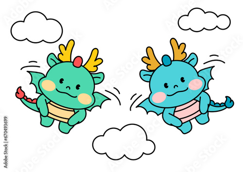 하늘을 나는 용 캐릭터 일러스트