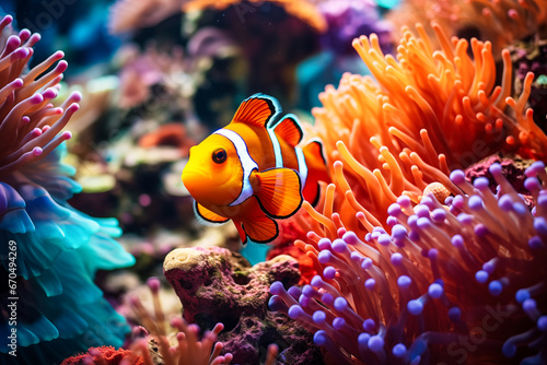 Clown anemonefish (Amphiprion ocellaris) in the coral reef