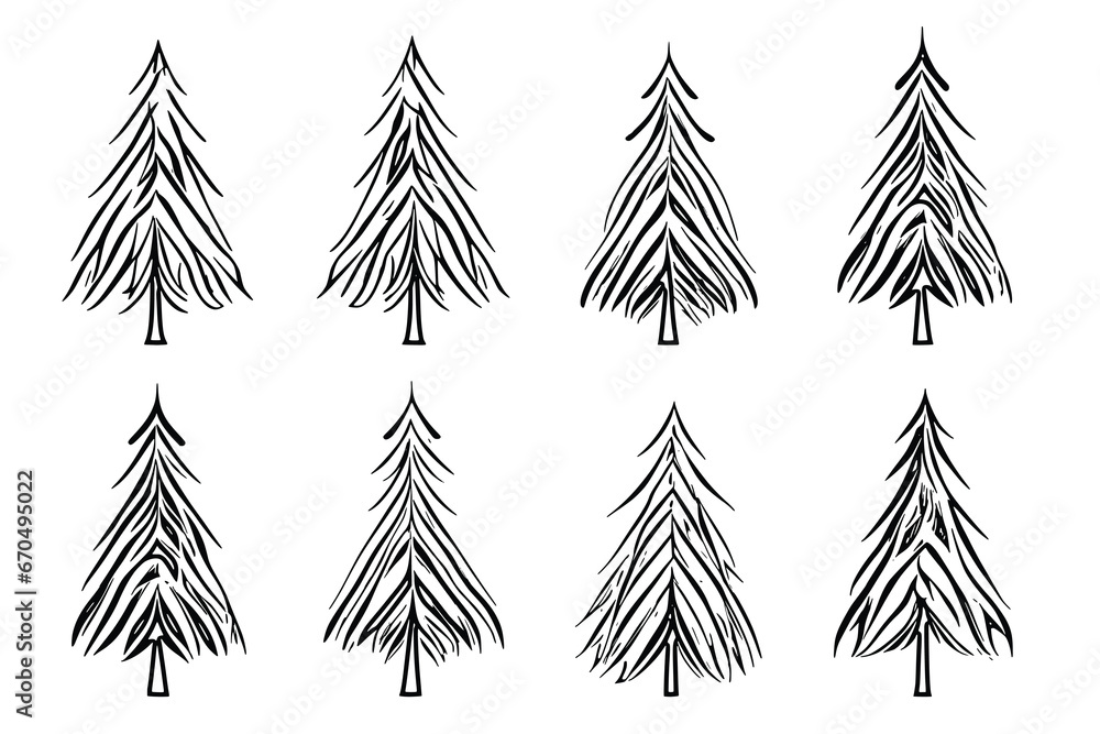 Obraz premium Stylized trees, Christmas tree, isolated on white background, vector design