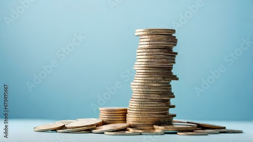 お金で作られた塔。積み上げられた硬貨。素材と背景｜A tower made of money. Stacked coins. Material and background. Generative AI photo