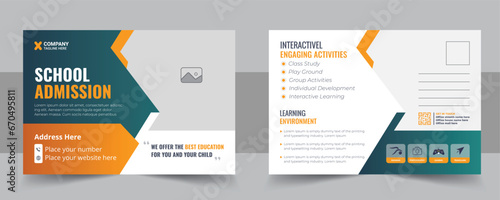 Modern school admission postcard template, Kids back to school admission eddm postcard layout