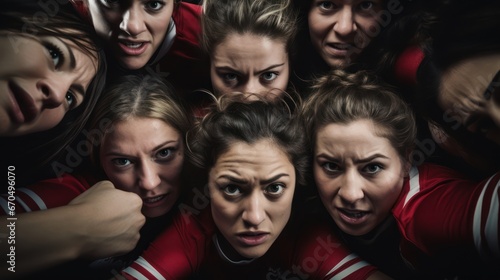 Emotional portrait of group of women in sportswear. Studio shot. Generative AI