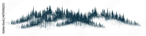 The forest in the fog, imitation of a pencil drawing, vector sketch, isolated on a white background