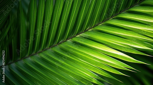 Close up of a green palm leaf in tropical forest. Natural background Generative AI