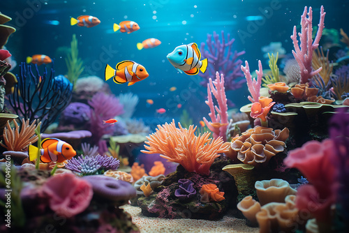 Bunte Spielzeug Fische mit Korallen photo