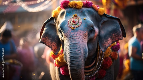 Brightened elephant at the yearly elephant celebration