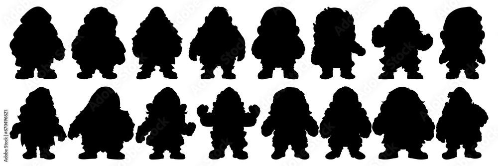 Dwarf silhouettes set, large pack of vector silhouette design, isolated white background