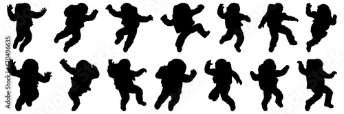 Astronaut silhouettes set, large pack of vector silhouette design, isolated white background