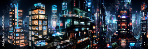 Futuristic cyberpunk urban cityscape, Neon Lights,  background with lots spots © Alex