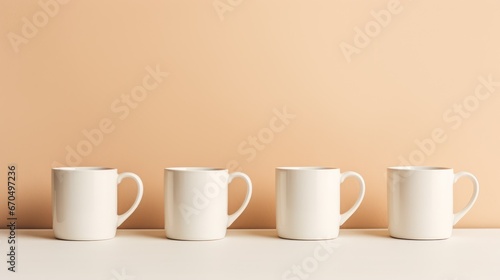 White mugs on a beige background. Mock up, 3D Rendering Generative AI