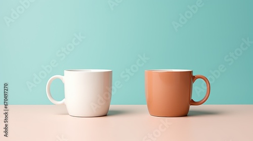 Coffee mugs on a pastel background. 3d rendering Generative AI