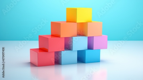 3d render of colorful cubes in a row on blue background. Generative AI