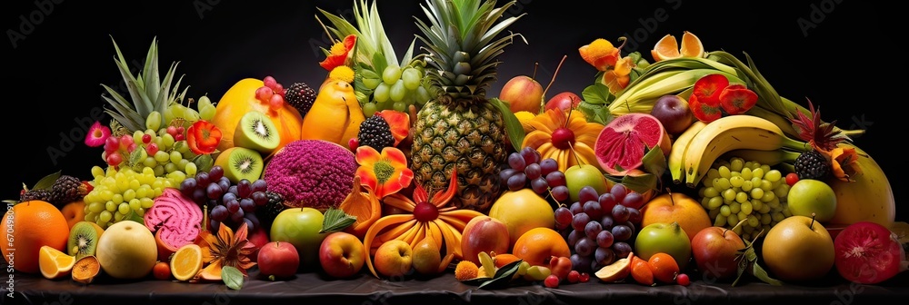 Colorful, exotic, fresh, tropical paradise, fruity delight, mouthwatering, juicy, tropical fruit platter, a sensory experience. Generated by AI.