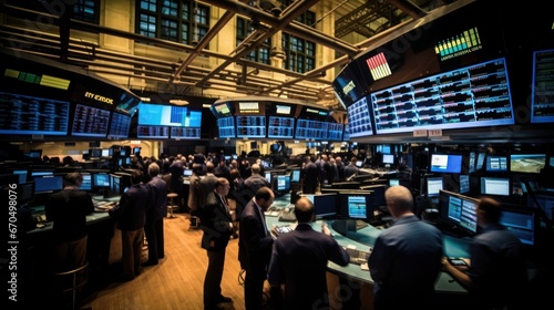 detailed view of the New York Stock Exchange interior, showcasing traders in action photo