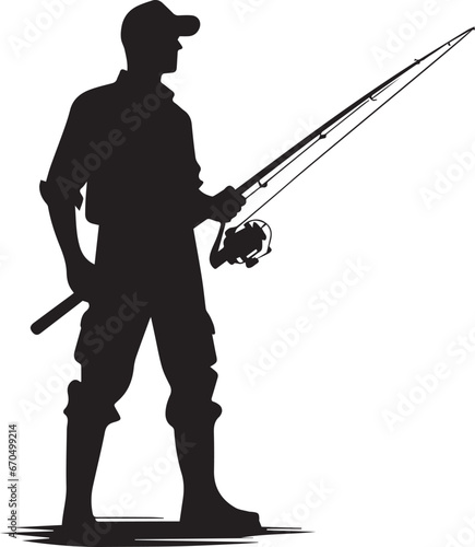 Silhouette Of Fisherman With Fishing Rod Vector