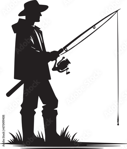 Silhouette Of Fisherman With Fishing Rod Vector