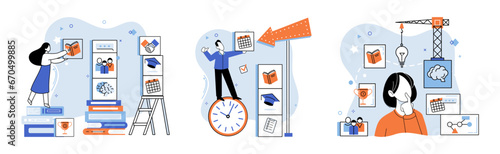 Self improvement and self development concepts set, growth mindset, positive attitude to learn new knowledge enhancement for business problem, training to improve skills, intellectual motivation