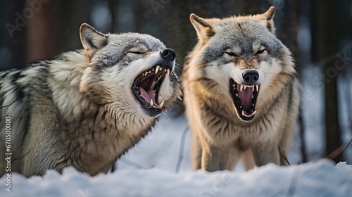 Eastern timber wolves yelling on a shake © Akbar