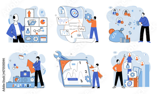 Business development. Vector illustration. Banking institutions offer competitive interest rates and financial products Marketing strategies aim to create and strengthen brand loyalty Skillful