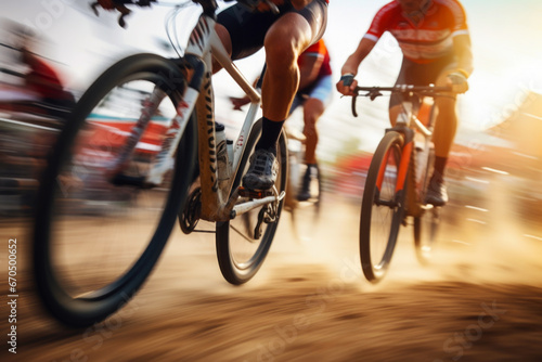 Fast movement, mountain bike race outdoors. Extreme sport