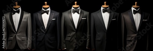 Black-tie attire, formal fashion, exquisitely crafted suits, timeless tuxedos, impeccable tailoring, elegant evening wear. Generated by AI.