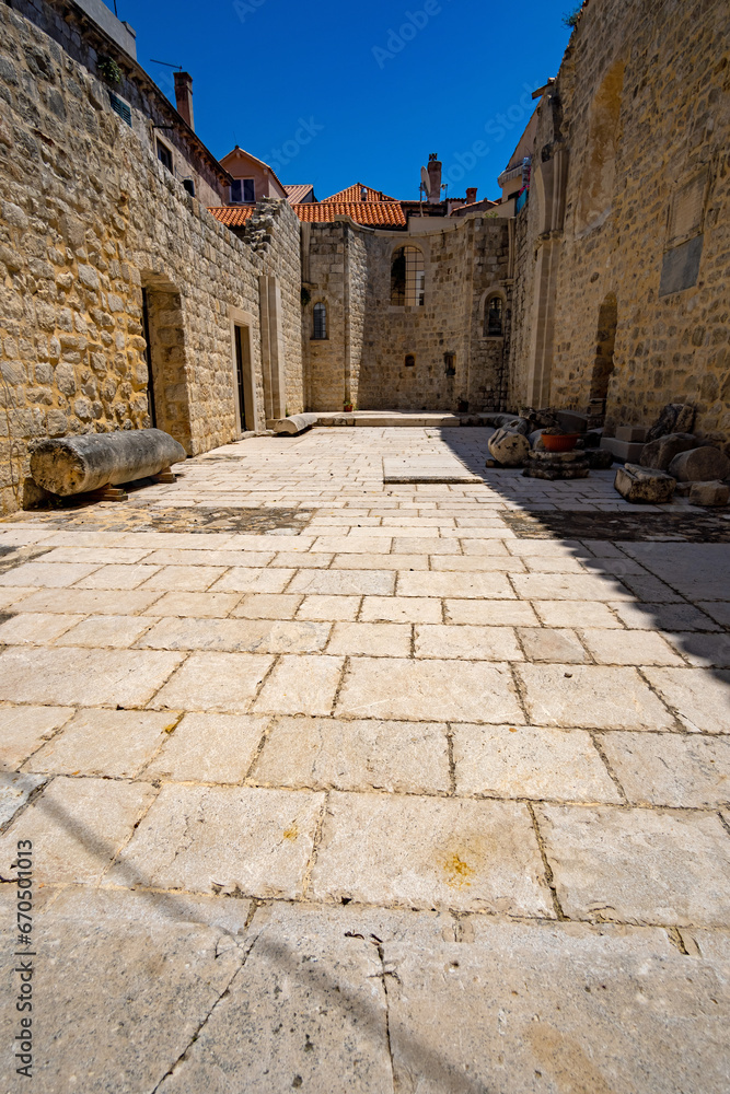 street view of the old town of dubrovnik in croatia, courtyard, medieval European architecture, the concept of traveling in the Balkans