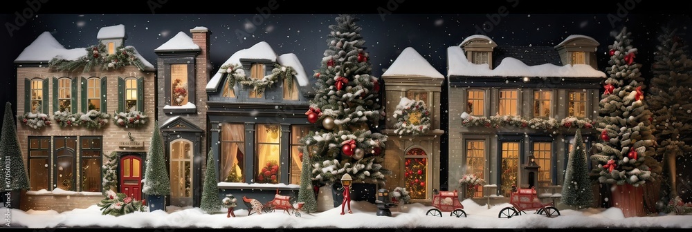 Festive lighting, illuminated houses, wintertime delight, holiday charm, Yuletide splendor, illuminated streets. Generated by AI.