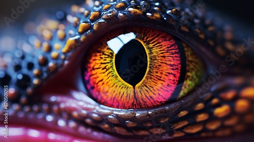Imposing gag with multi-colored eyes, close-up photo