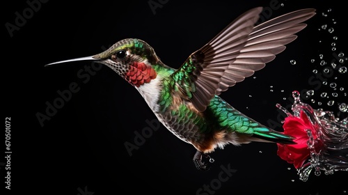 Hummingbird grown-up male drifting and nourishing © Shabnam