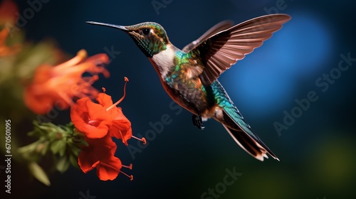 Hummingbird grown-up male drifting and nourishing photo