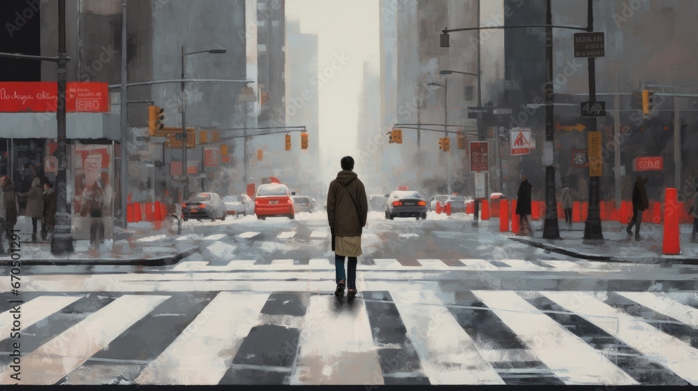 A lone figure standing patiently at a marked cross A lone figure standing patiently at a marked cross