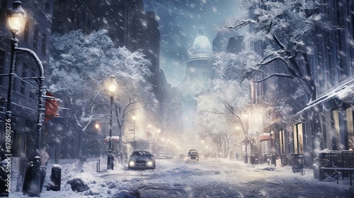 A snowy spectacle that ignites the holiday spirit. Snowflakes, cityscape, winter beauty, snowy streets, festive season, urban allure. Generated by AI.