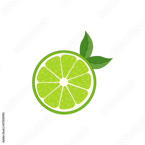 Fresh lime slice icon with leaves. Vector illustration