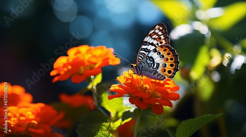 Lovely picture in nature of ruler butterfly on lantana bloom on shinning sunny day
