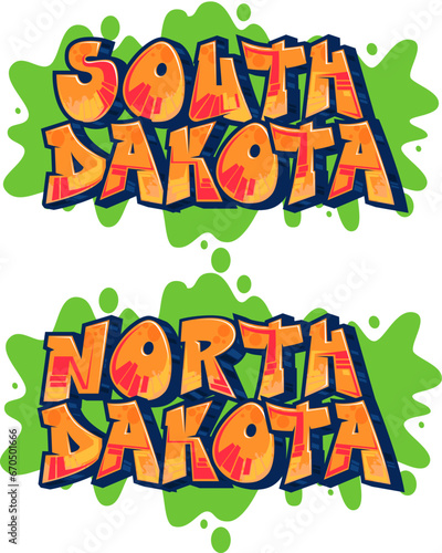 South Dakota - North Dakota - Graffiti Styled Vector Logotype Design