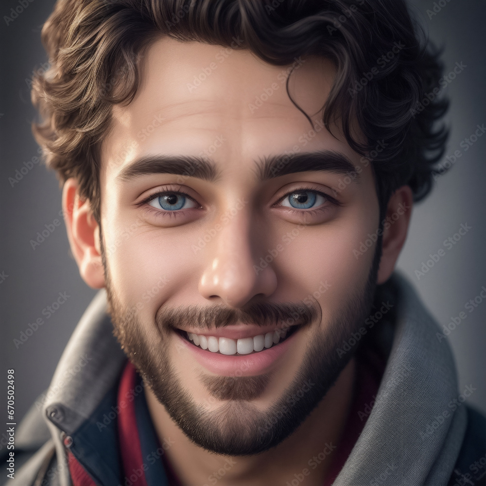 A close-up portrait of the carefree and joyful smile of a man. Perfect for portrait, happiness, and lifestyle concepts. A close-up portrait of the carefree and joyful smile of a man. Perfect for portrait, happiness, and lifestyle concepts.