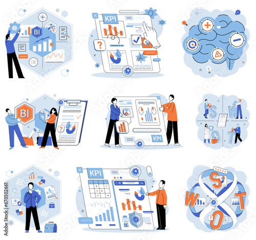 Analysis tool. Business intelligence. Vector illustration Financial analysis assesses profitability and financial stability Graphic design enhances brand identity and visual communication Analytic