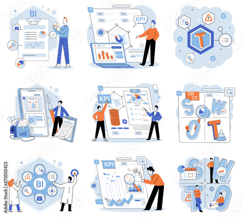 Analysis tool. Business intelligence. Vector illustration Planning ensures effective resource utilization and goal alignment Vectors enable scalable and high-resolution illustrations Illustrations