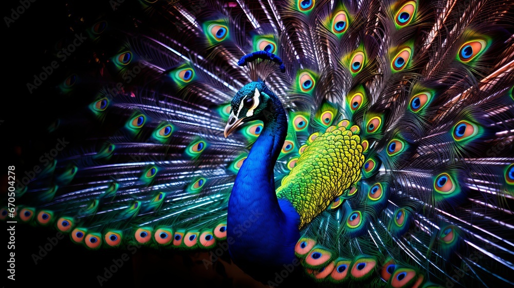 Obraz premium Representation of wonderful peacock with plumes out