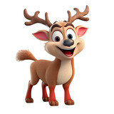 3d Christmas character rudolf the red nosed reindeer  isolated on white transparent background 