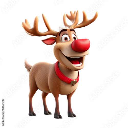 3d Christmas character rudolf the red nosed reindeer  isolated on white transparent background 