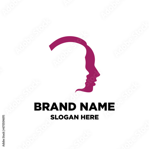 Two abstract human profiles. Symbol of therapy, coaching, psychology. Mental health logo. Vector icon